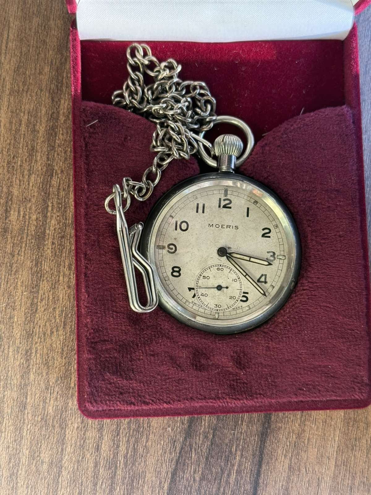 Antique Pocket Watch Swiss Mechanical MOERIS Military P Face Chain Civil Defense