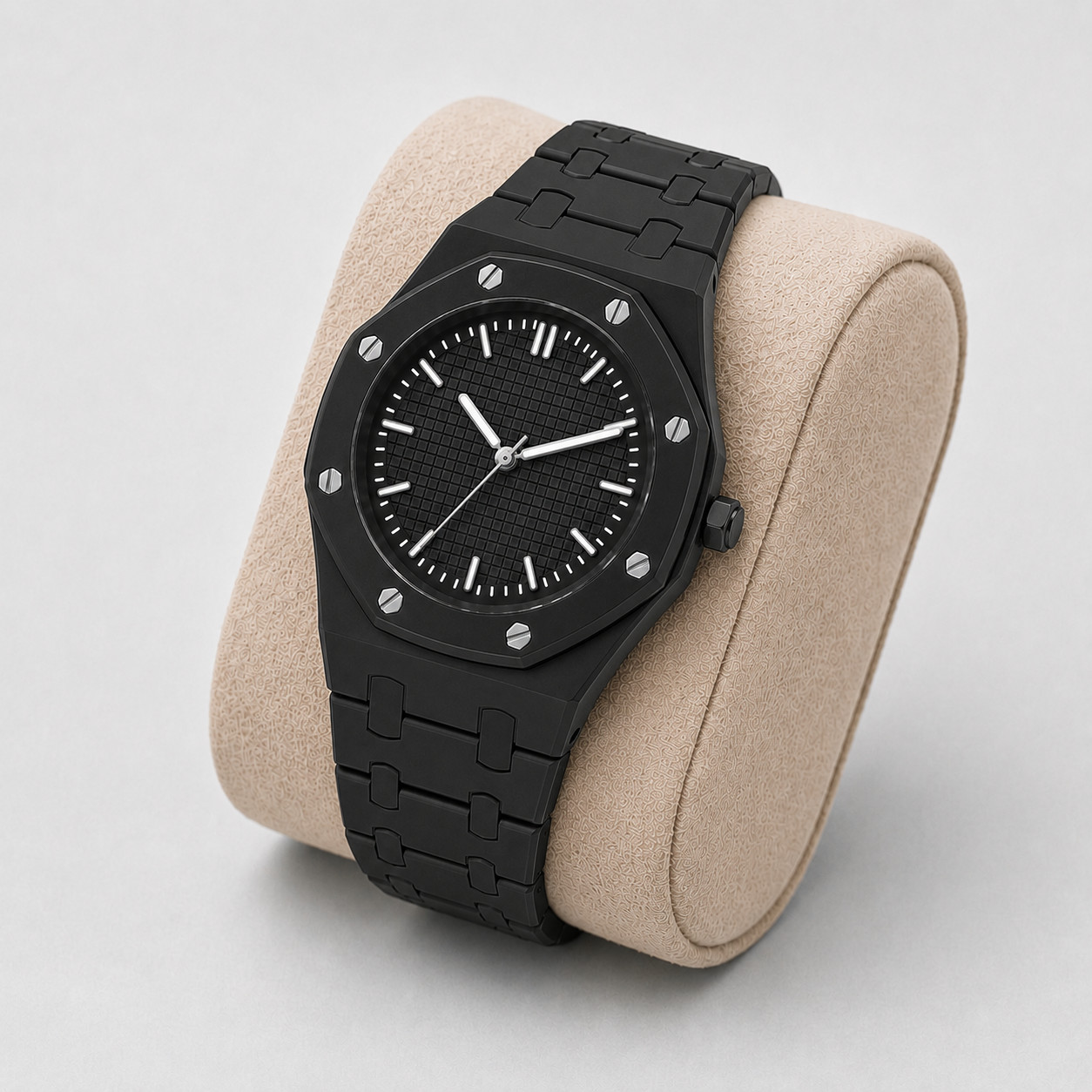 Men’s Black Quartz Watch Metal Bracelet Octagon Bezel Analog