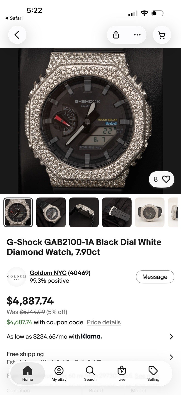 Casio G-SHOCK CUSTOM 6.00 CT natural diamond hexagon head. With Bluetooth