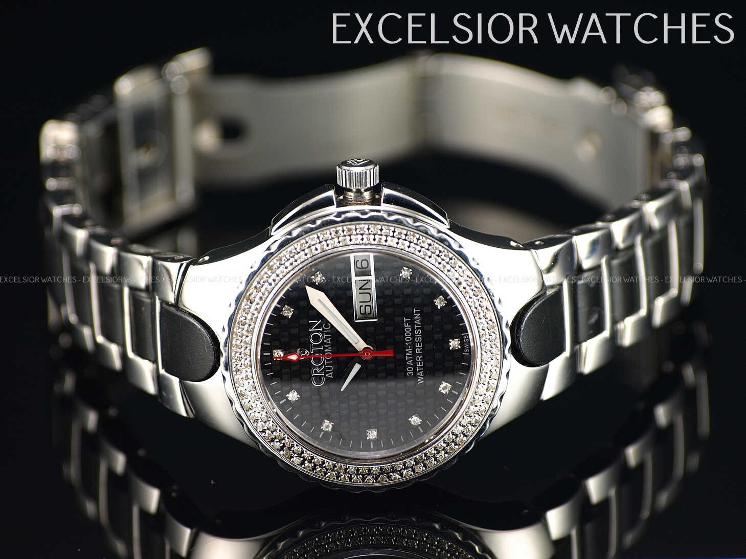 Croton 128th Anniversary Womens 38mm Swiss ETA Automatic Diamond Sapphire Diver