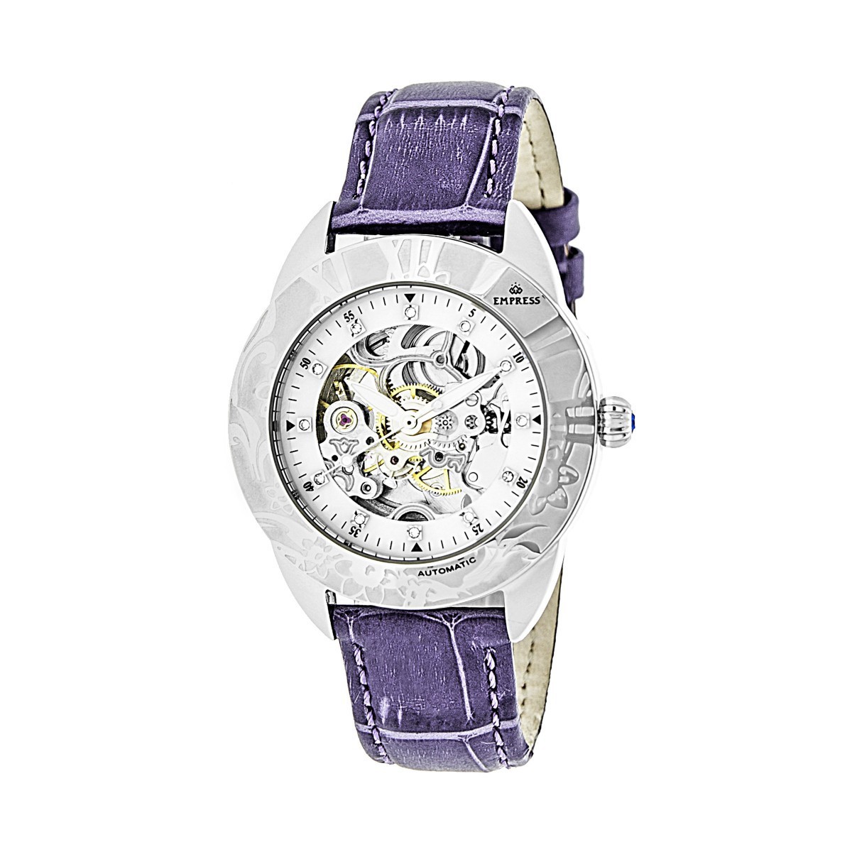 Empress Godiva Automatic MOP White Dial Purple Leather Women’s Watch EM1105