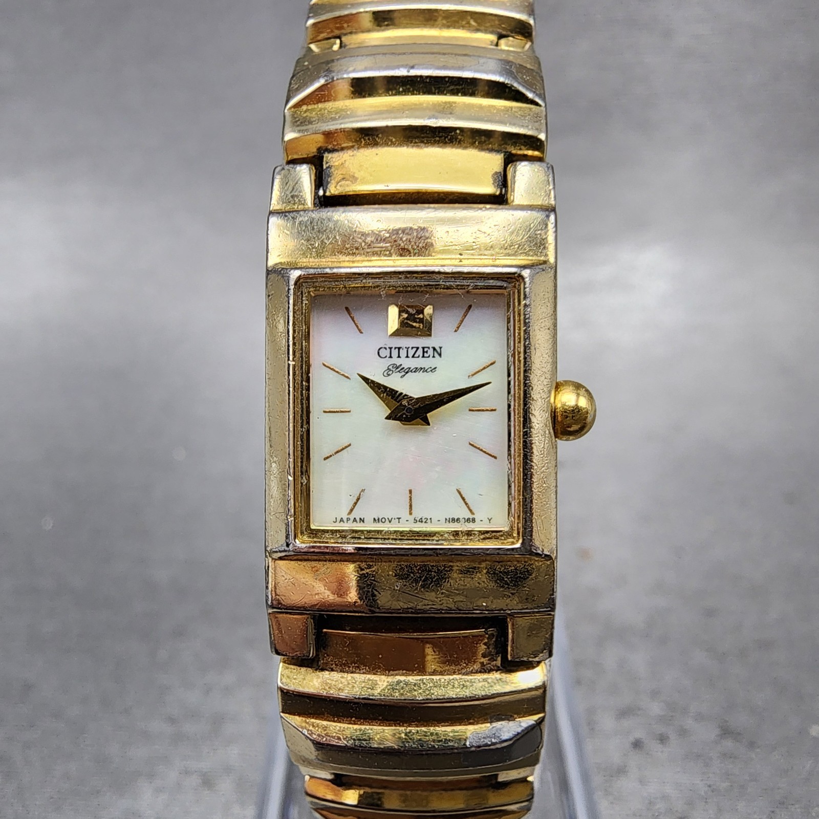 Citizen Tank Watch Women 14mm MOP Dial Gold Tone Rectangle New Battery Vintage