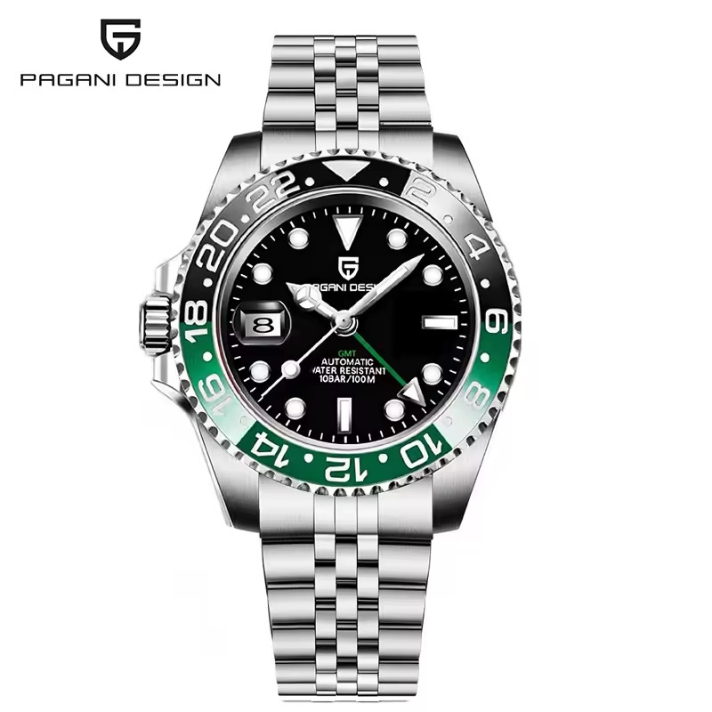 🔥USA🔥PAGANI DESIGN PD-1662 Black/Green 40mm Luxury GMT Men Mechanical Watch