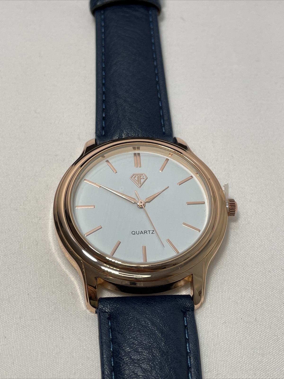 Men’s Or Women’s Rose Gold Plated DF Quartz Watch Stainless Back Blue Band New
