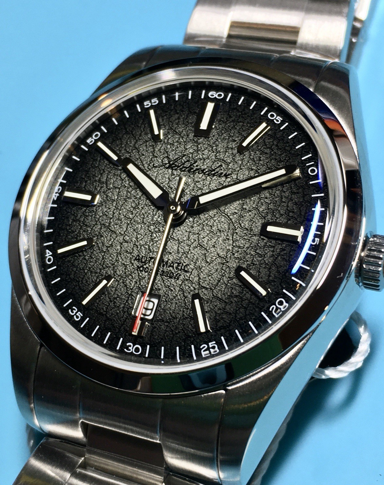 ADDIESDIVE GREY FUME CRACKED ENAMEL DIAL WATCH 39MM SPORT SWISS BGW9 K1 CRYSTAL
