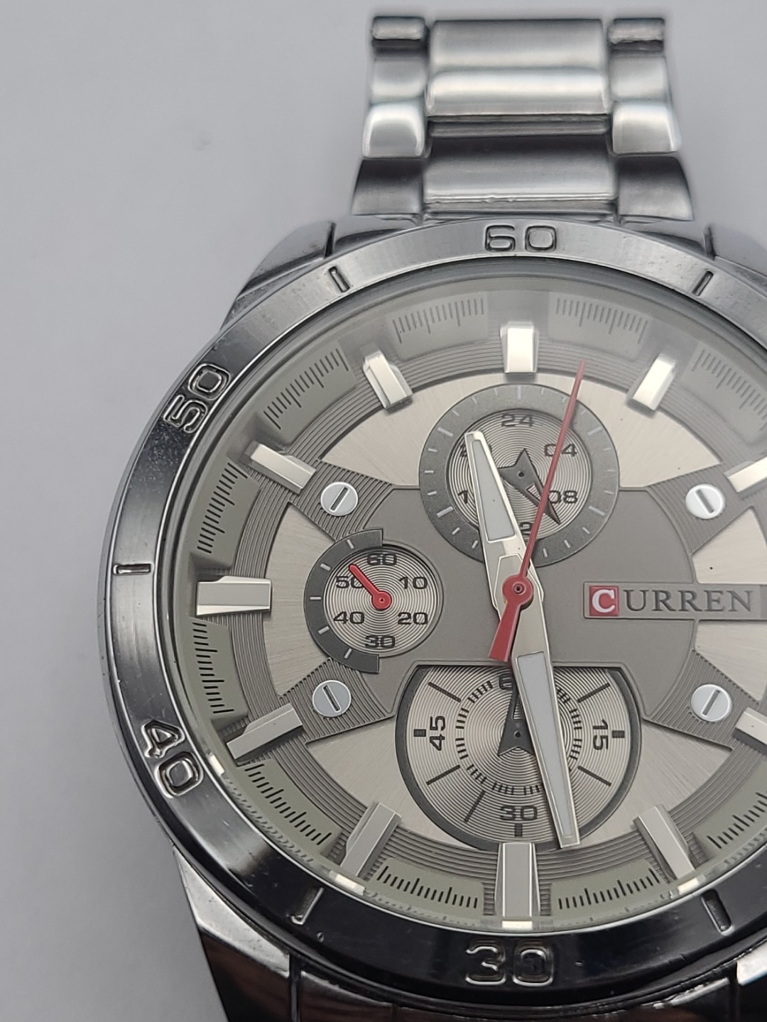 Curren M-8275 Men’s Analog Watch Silver Case Faux Multi Dial New Battery Working