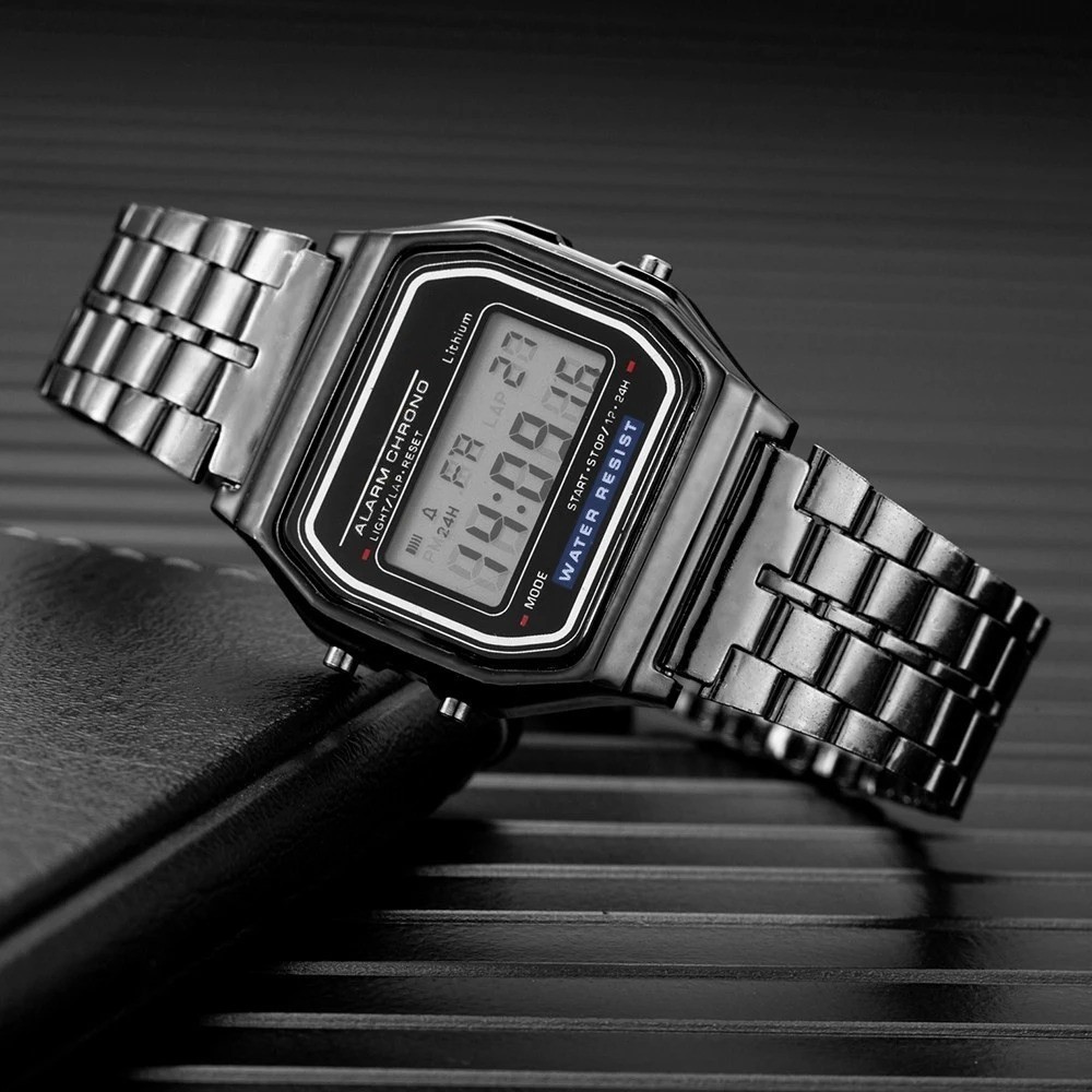 NEW CASIEO Retro Classic Unisex Digital Steel Bracelet Watch A158WA-1YES Silver