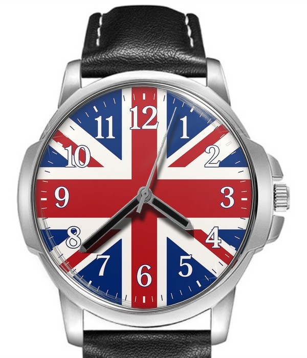 Union Jack Flag Of United Kingdom Leather Strap Big Dial Wrist Watch