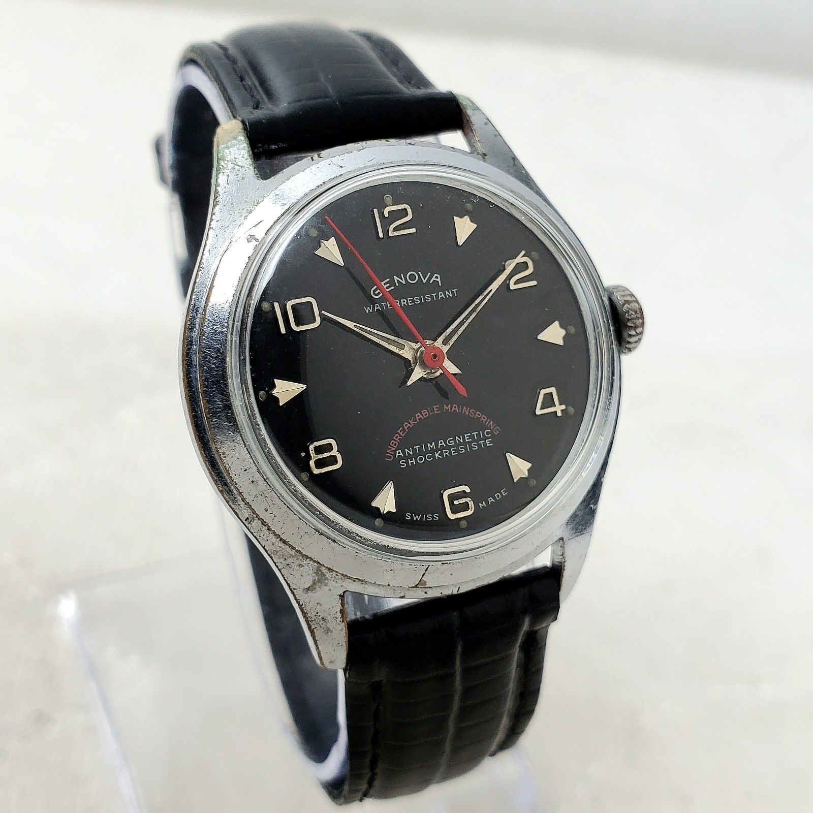 RARE VINTAGE GENOVA UNBREAKABLE MAINSPRING MECHANICAL HANDWIND SWISS MEN’S WATCH