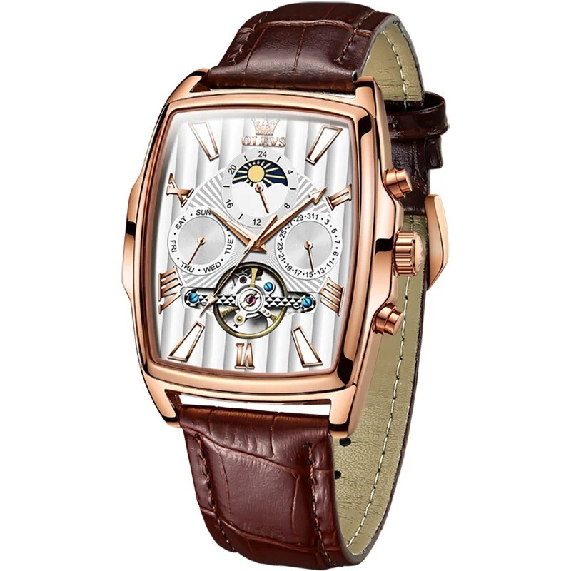 Automatic Mechanical Waterproof OLEVS Luxury Watch Men Strap Moon Phase Mens