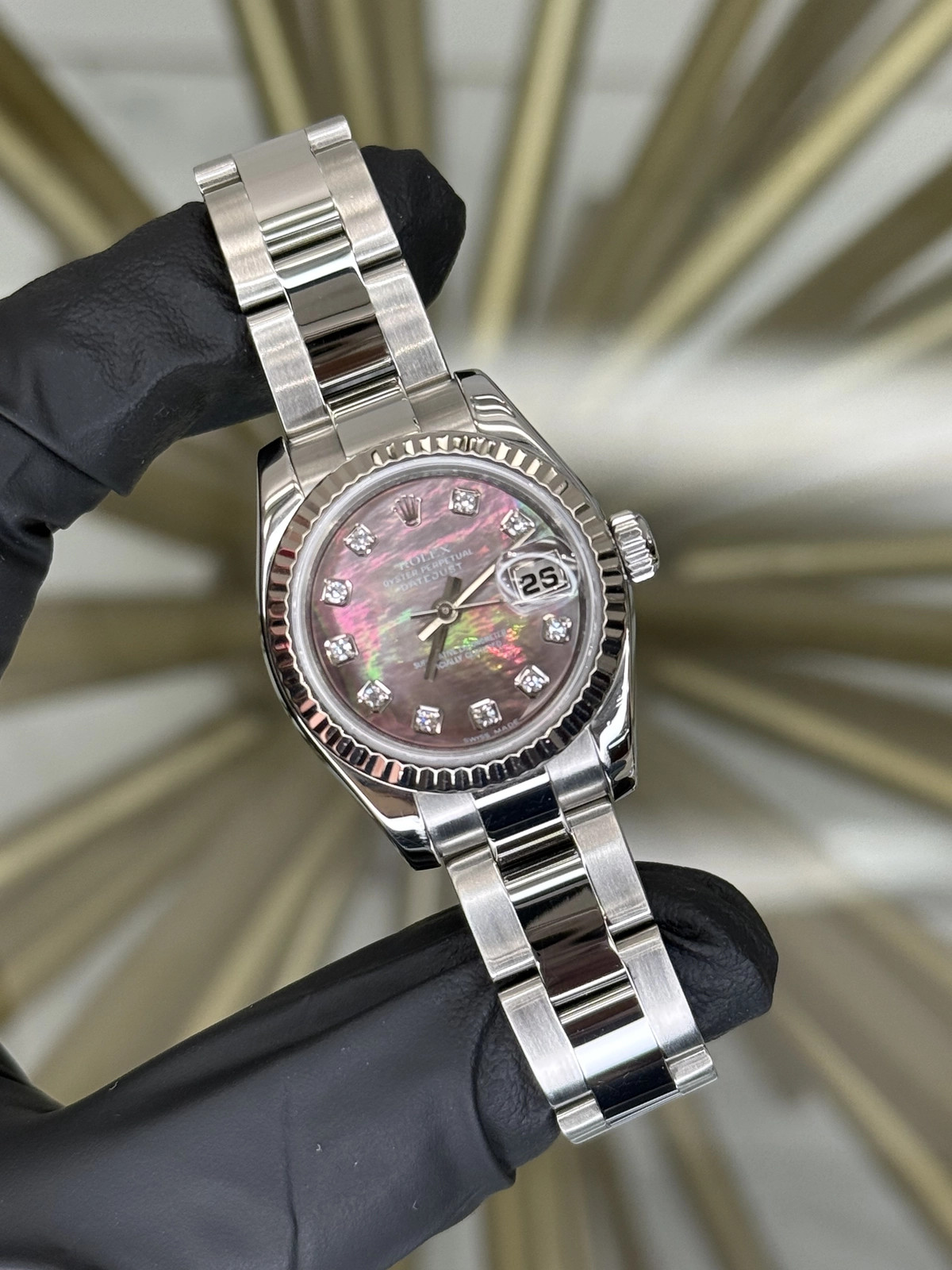 Rolex Datejust Lady Black Mother of Pearl Diamond Dial on Oyster 179174