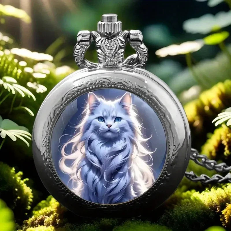 cat design pocket and necklace watch