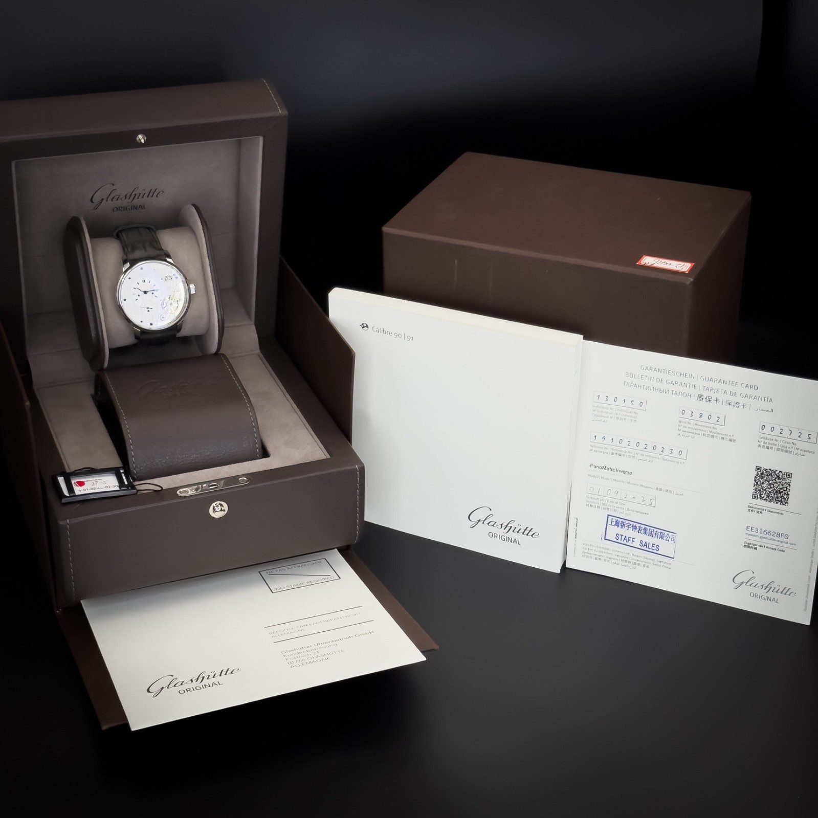 Glashütte Original PanoMaticInverse 1-91-02-02-02-30. 42mm. Steel. Full Set.