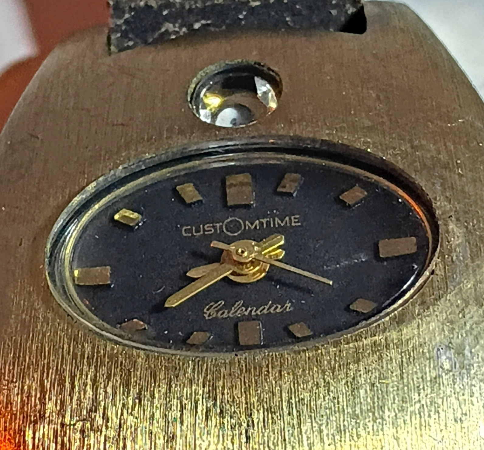 Customtime Manual Wind Black Dial Gold Cushion Case Working And Extra Band