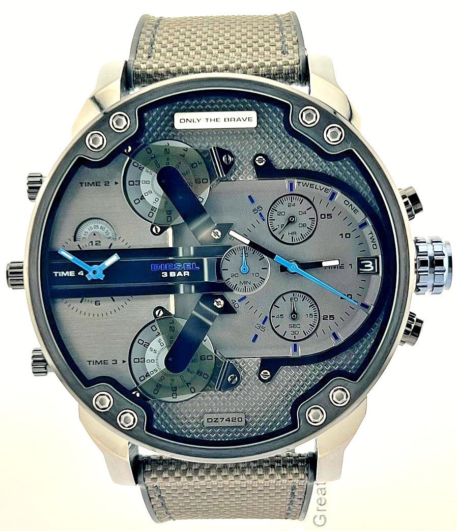 NEW DIESEL Mr DADDY 2.0 DZ7420 CHRONOGRAPH NAVY BLUE DIAL BROWN STRAP 57MM MENS