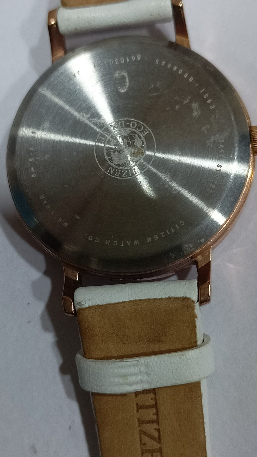 E031-R008005 CITIZEN ECO-DRIVE WHITE LEATHER BAND AND DIAL LADIES WATCH C2-153