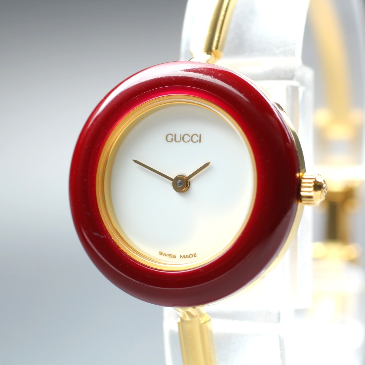GUCCI Change Bezel Vintage Womens Watch Quartz Red Bezel Gold 11/12.2 26mm Exc+5