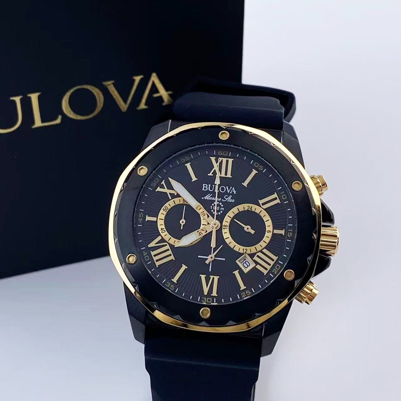 Bulova Marine Star 98B278 44mm Black Dial Men’s Chronograph Quartz Watch