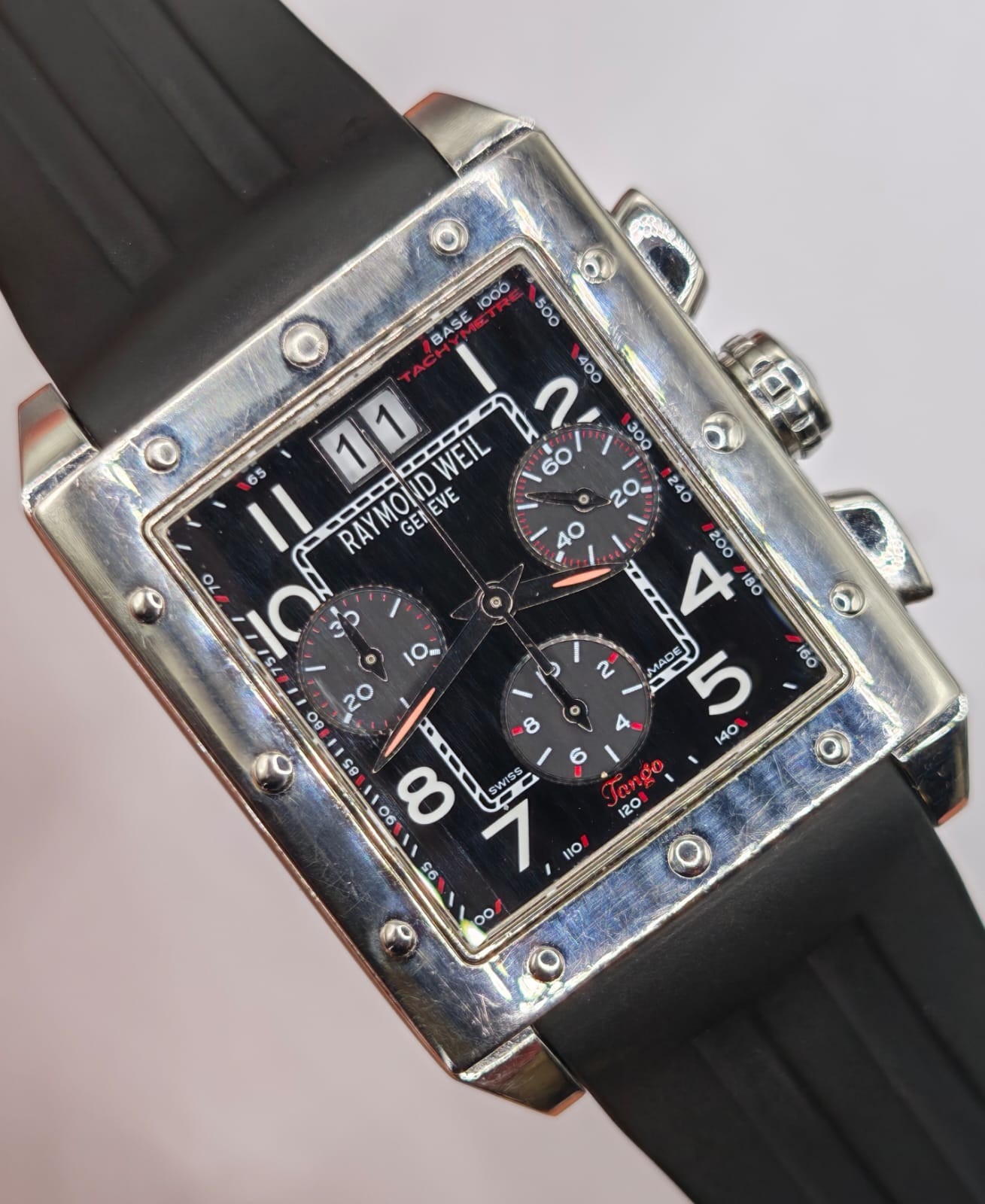 Raymond Weil Tango 4881/1 Chronograph Big Date Quartz Watch Rubber Strap