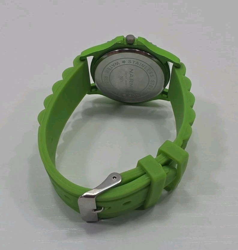 Narmi 5573 Analog Women’s Watch W/ Jeweled Bezel Green Buckle Band New Battery