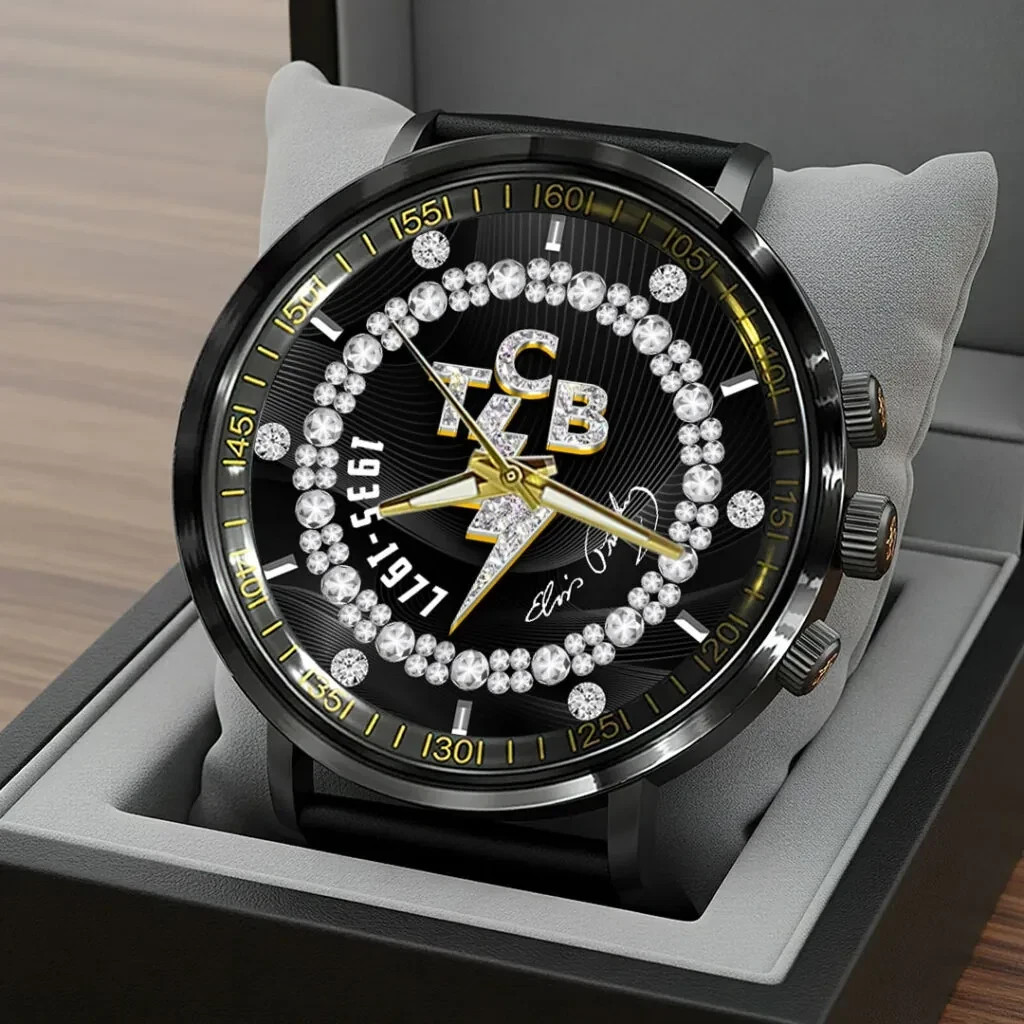 Elvis Presley TCB Watch Taking Care Business Black Steel Rock Music Fan Gift