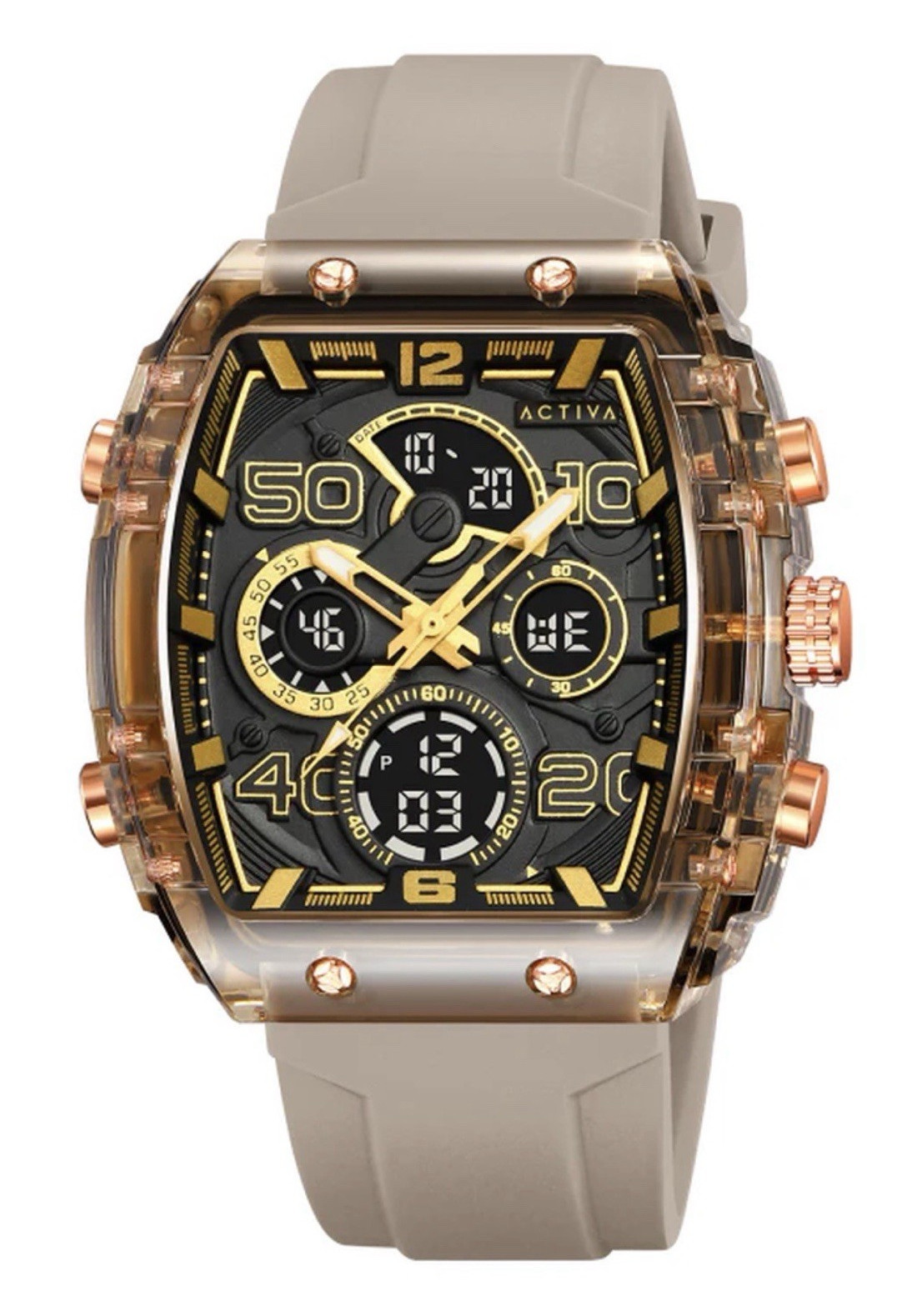 Activa x Invicta (ACW8109-007) 45mm Men’s Digital Watch – Apricot & Brown – NEW