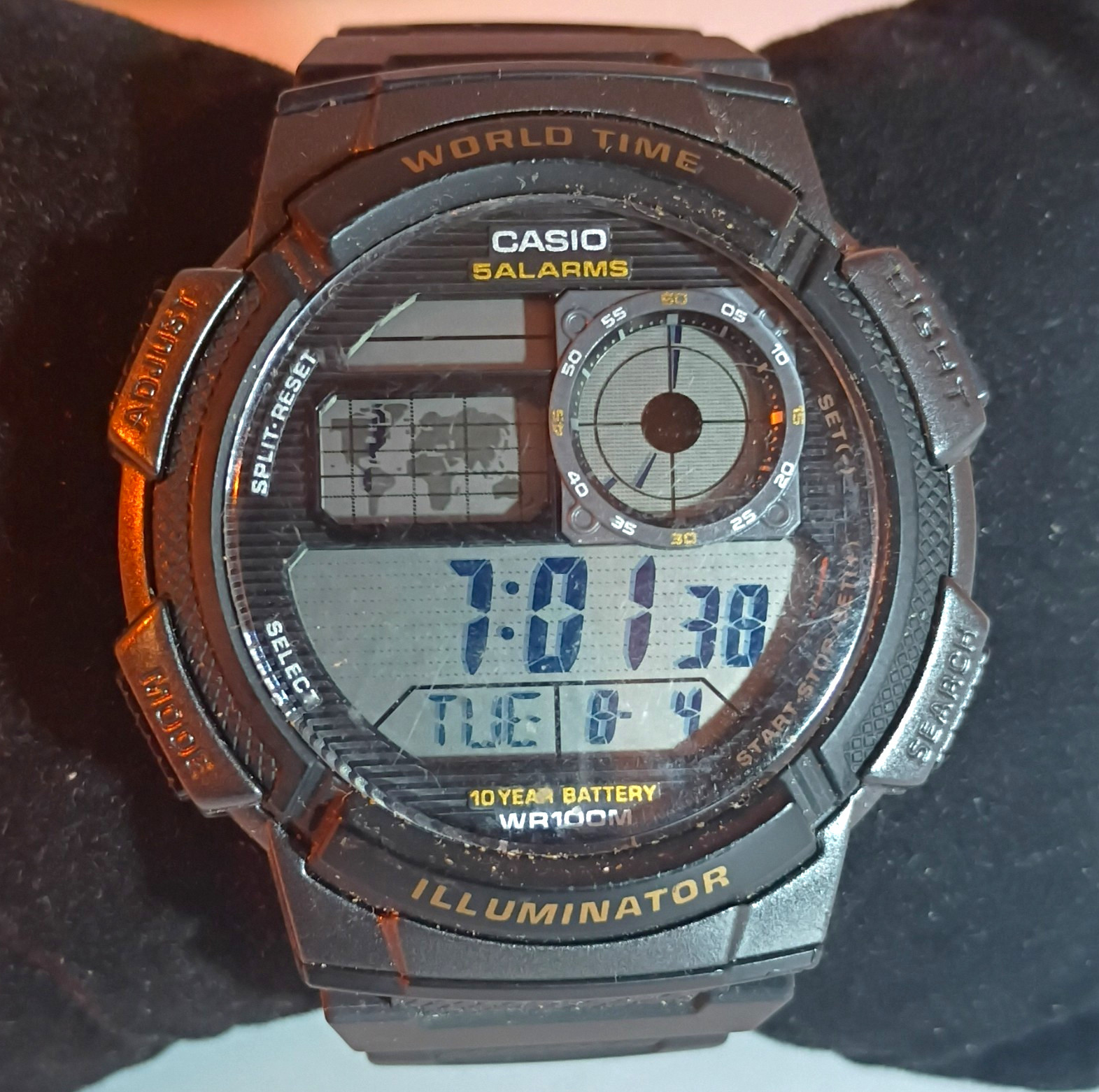 Casio AE-1000W Quartz Digital World Time Illuminator Black Resin 100m
