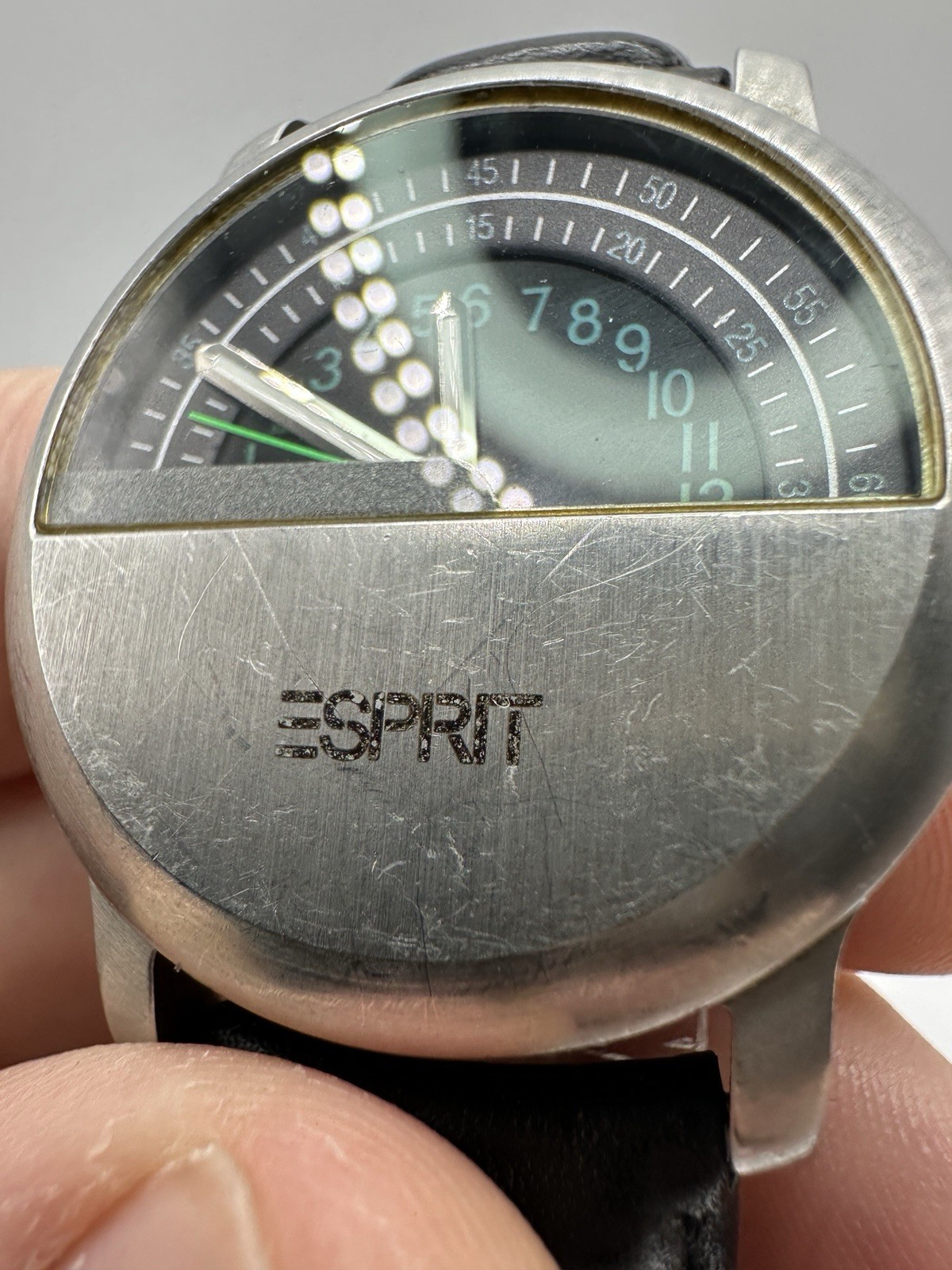 Esprit Noon At 6 Rare Vintage Men’s Watch Leather Band Abstract Dial