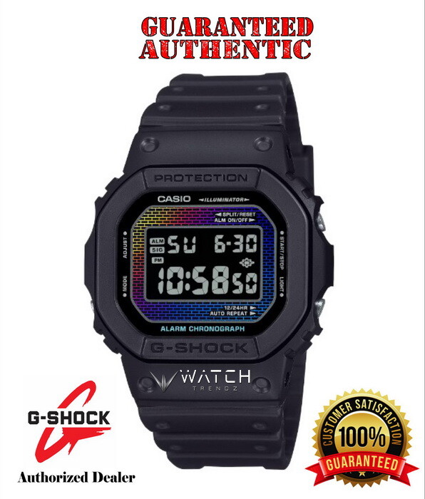 Casio G-Shock DW5600RW-1 Rainbow Brick Wall Pattern Dial Digital Black Watch