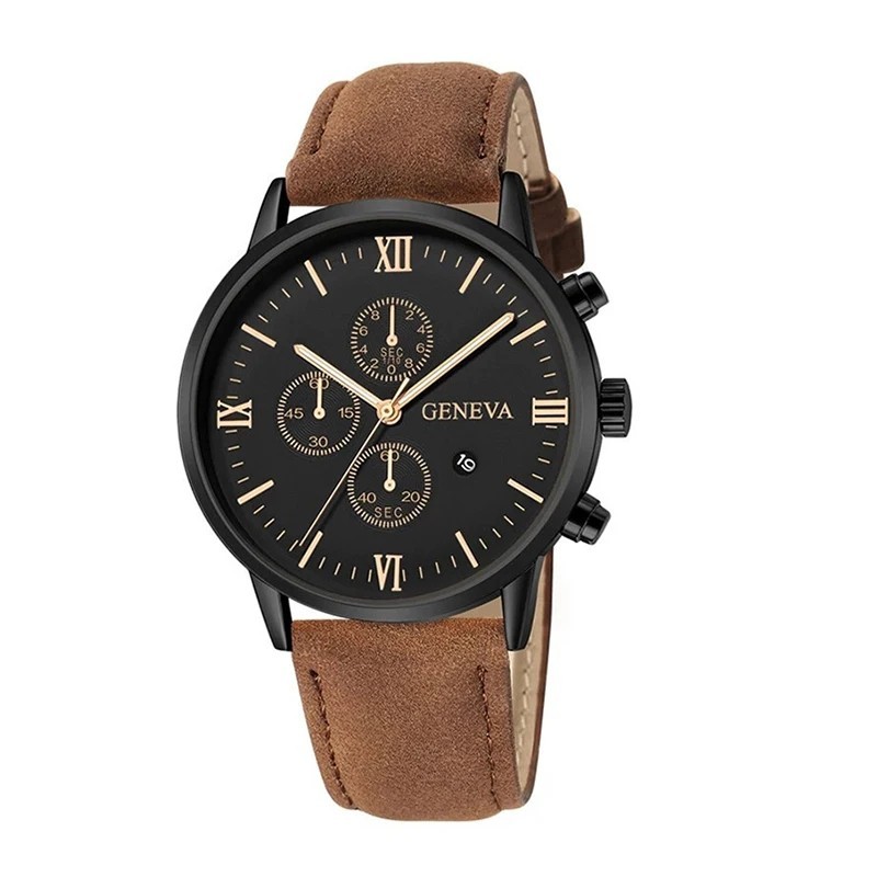 1/3PCS Men’s Watch Casual Leather Band Analog Quartz Watches with Calendar