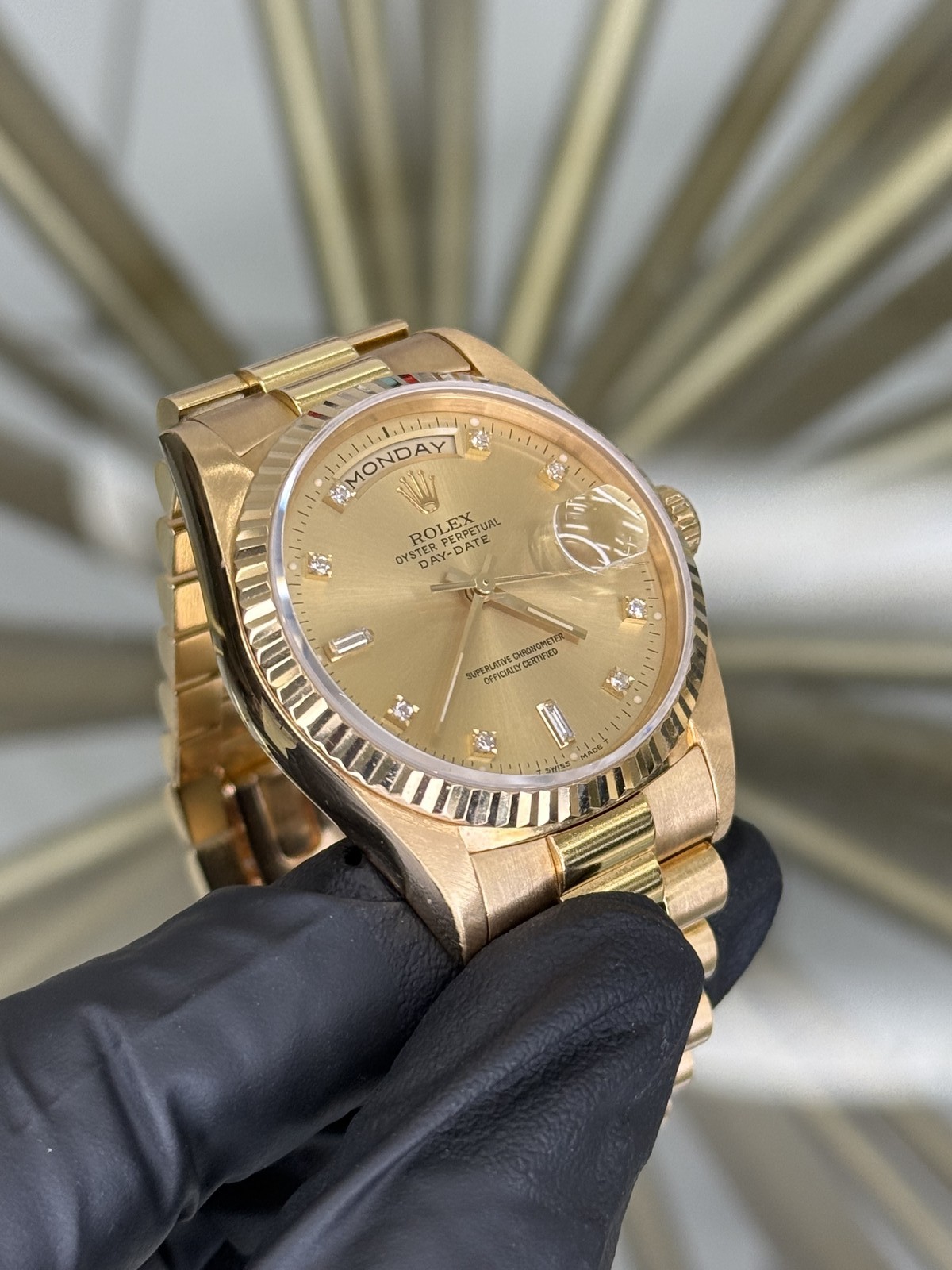 Rolex Day-Date 36 Champagne Diamond Dial on President 18238