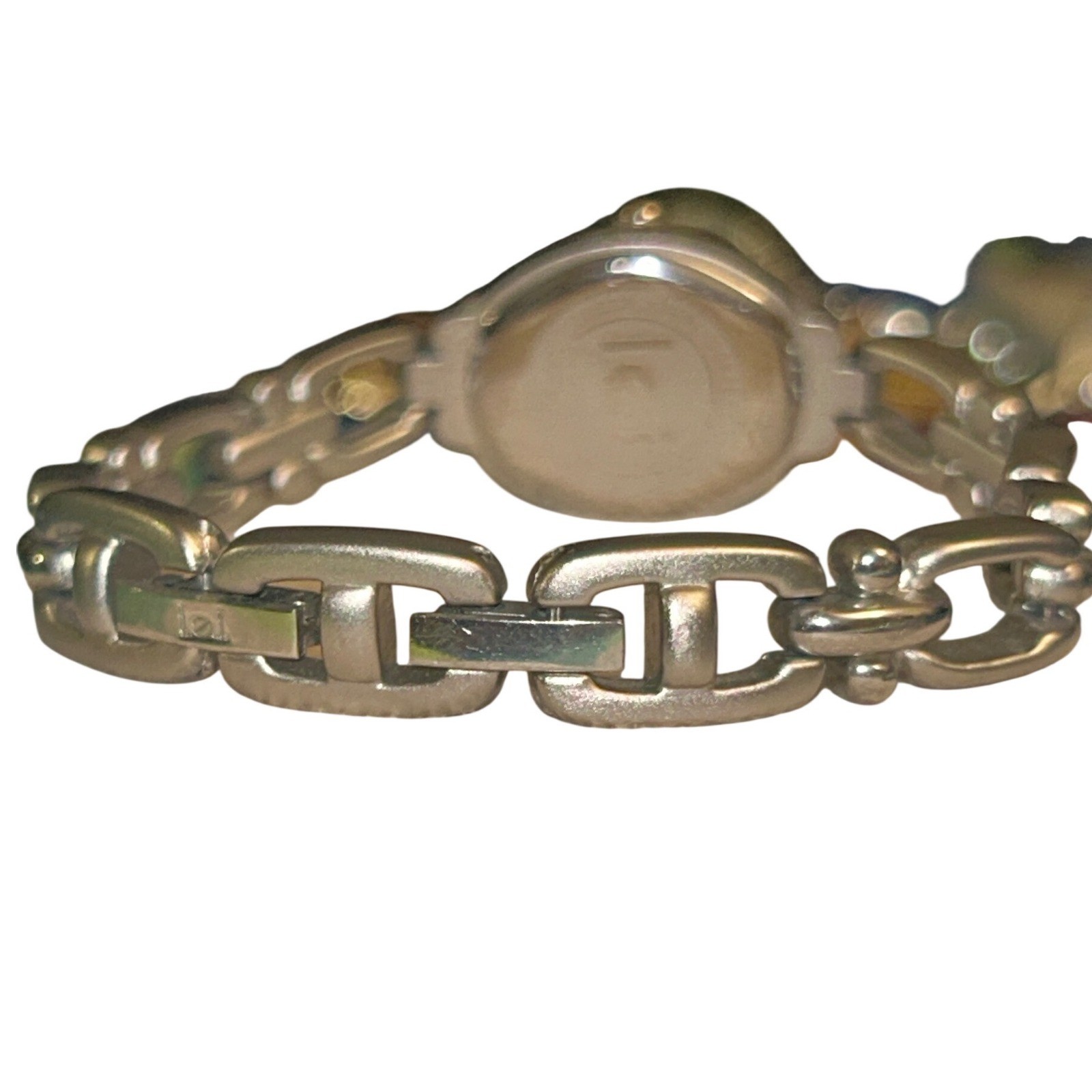 Lei Womens Vintage Silver Tone Bracelet Watch Pink Sunray Dial Oval Case