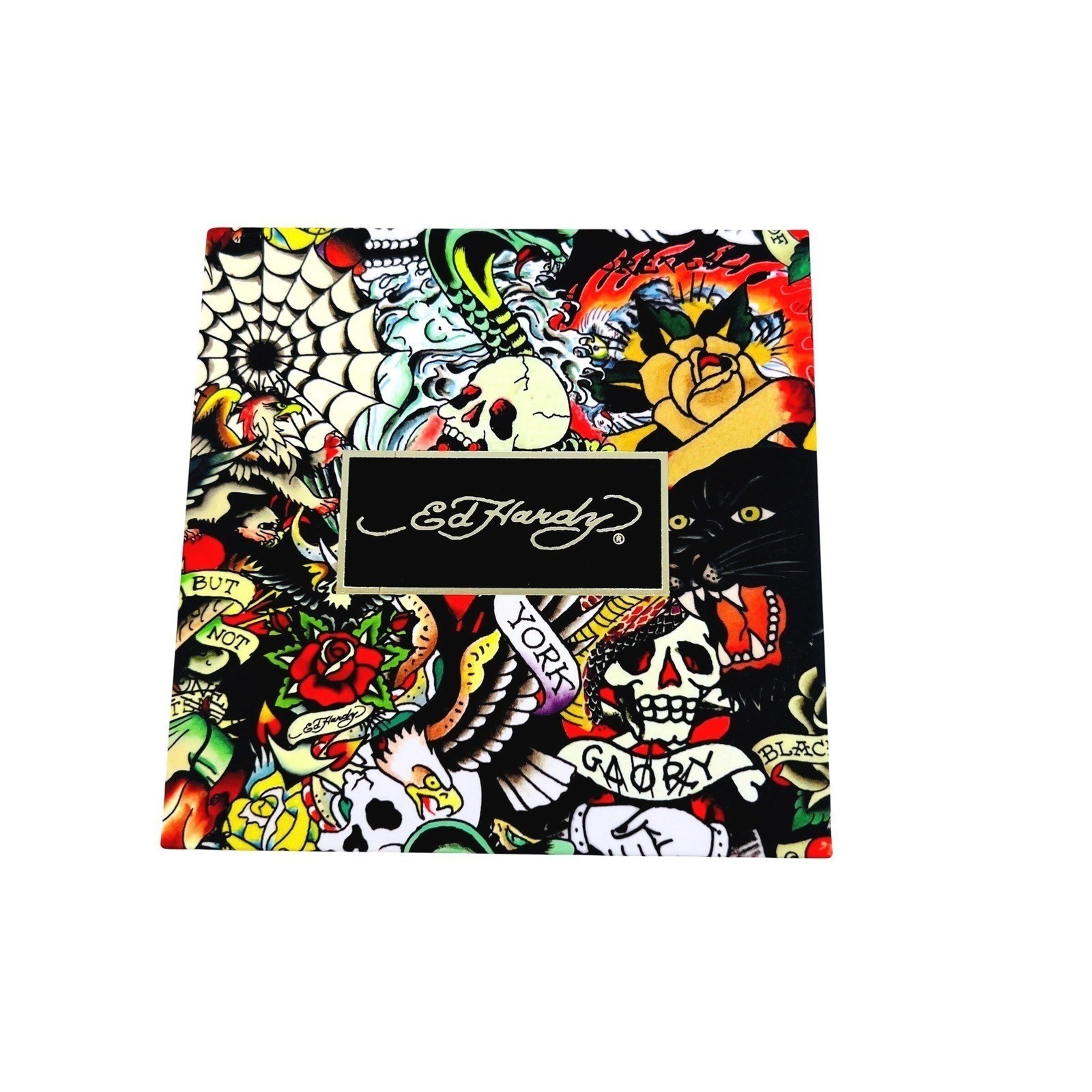 Ed Hardy Chronograph Watch Mens OS Black Gold Skull Tattoo Box Y2K NWT