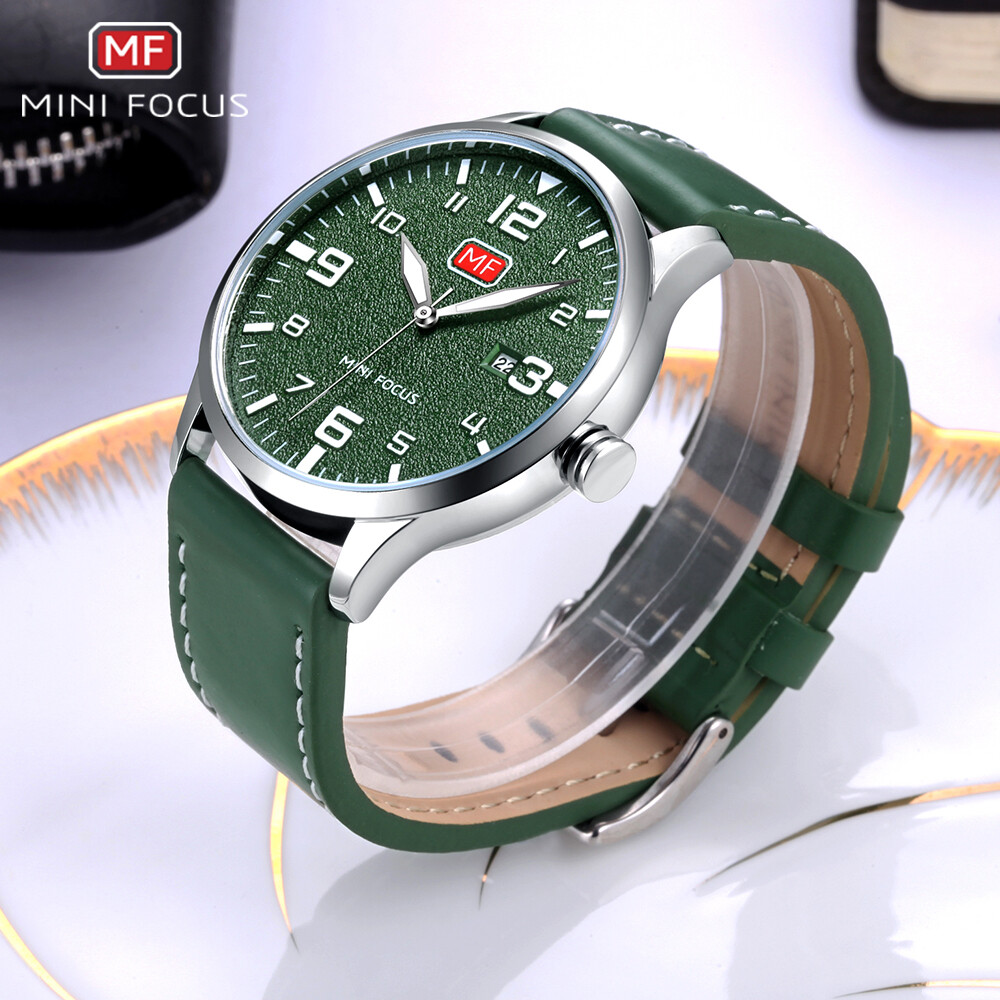 MINI FOCUS Men Ultra Thin Quartz Sports Watch Leather Strap Wristwatch with Date