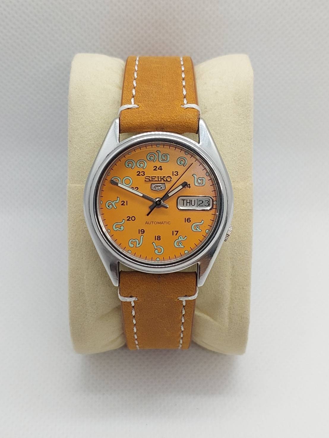 Seiko 5 Automatic 7009 Orange-Thai Numerals Dial with Leather Strap