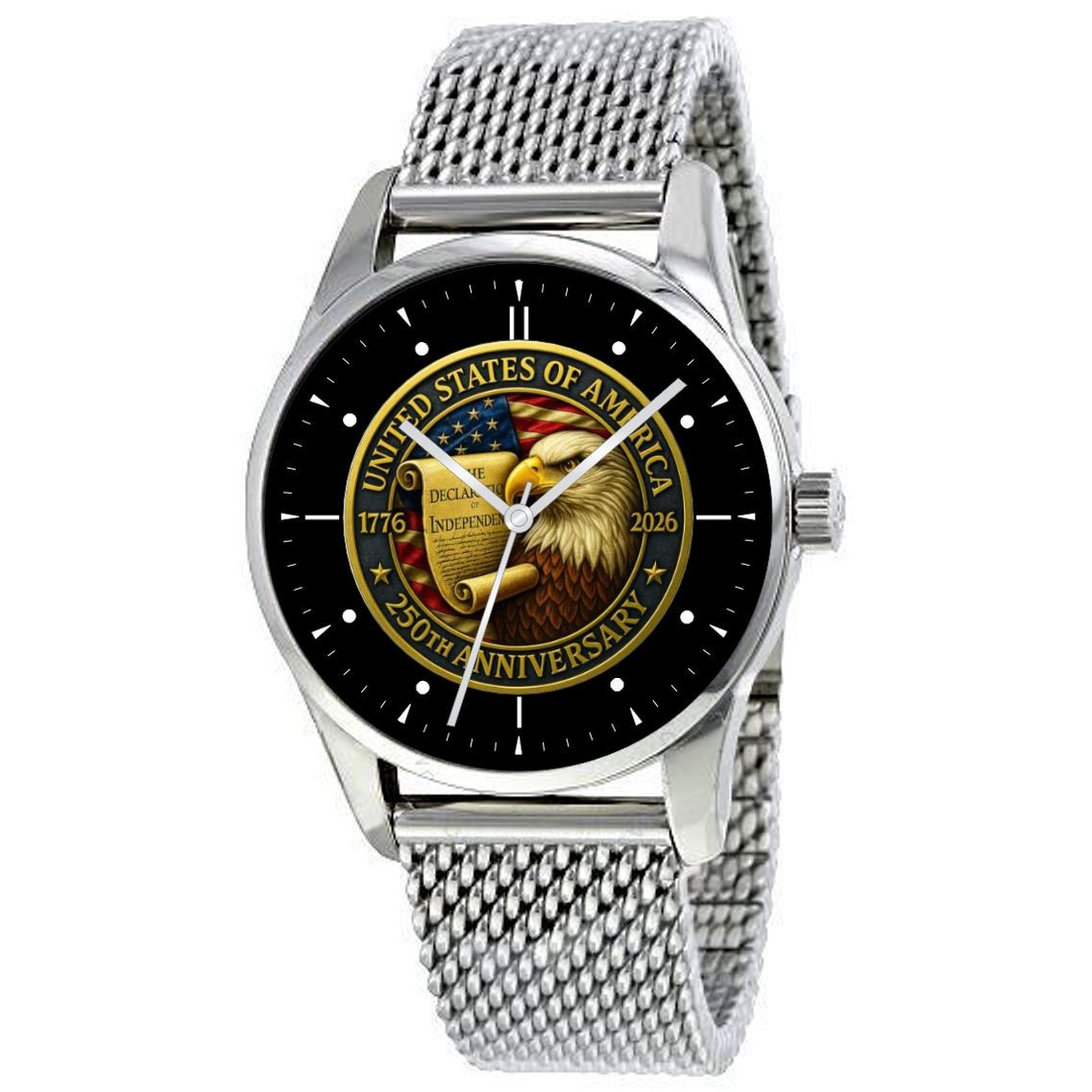 U.S.A. 250th Anniversary Watch With Stainless Steel Mesh Band