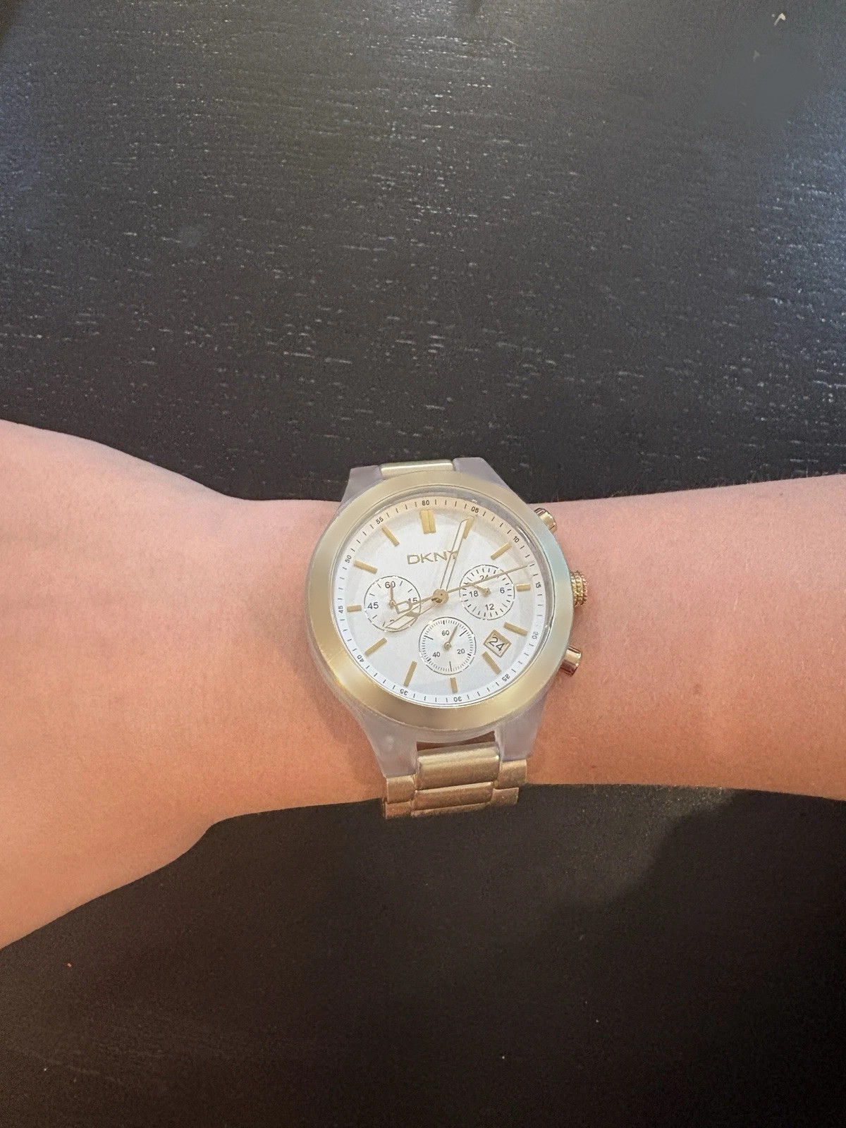 Vintage DKNY Chambers Chronograph Watch – Clear Acrylic & Gold (NY8263)