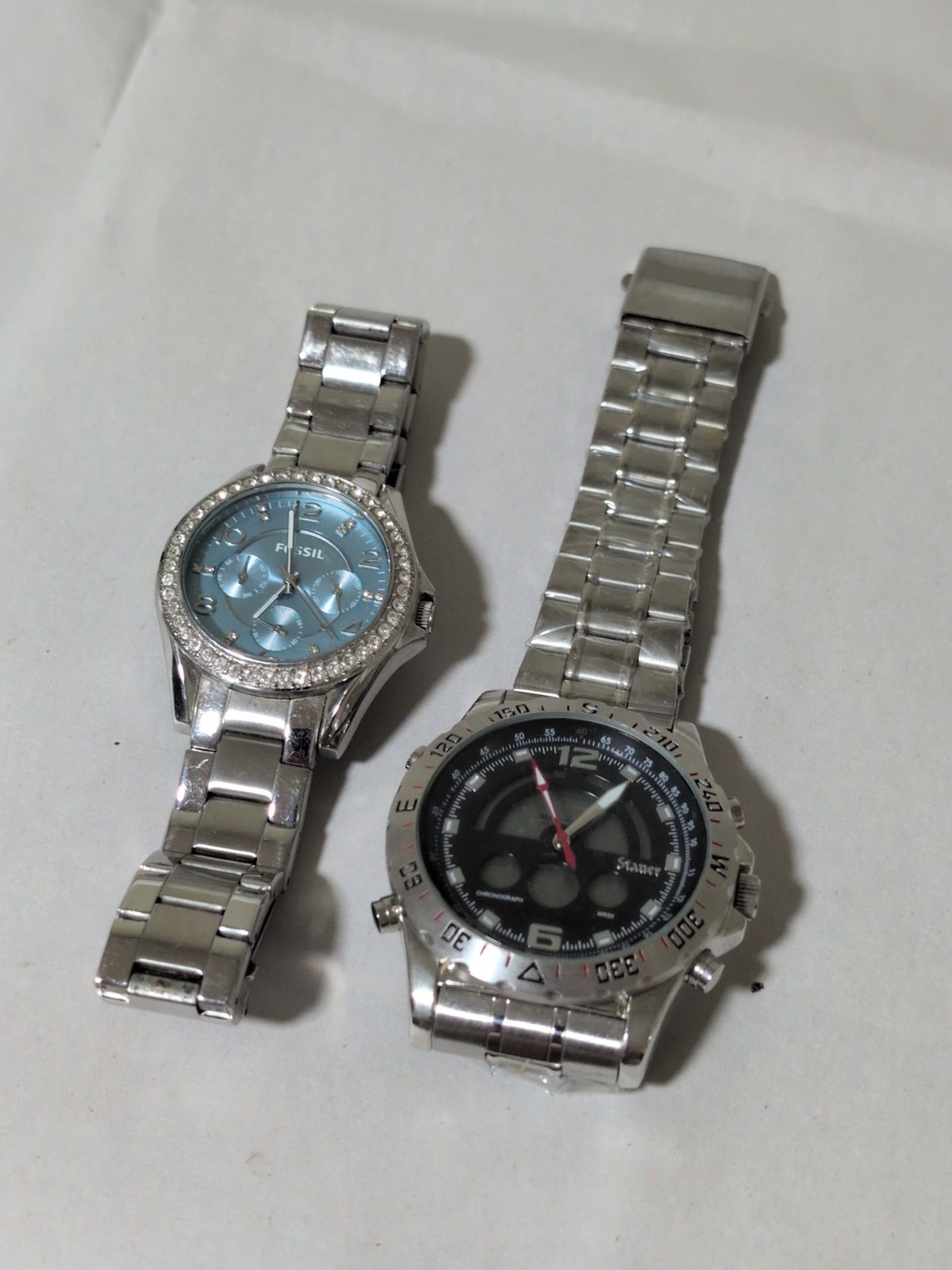 Stauer 19093 Men’s Compendium Hybrid Chronograph 3ATM & Fossil Watch Lot Of 2