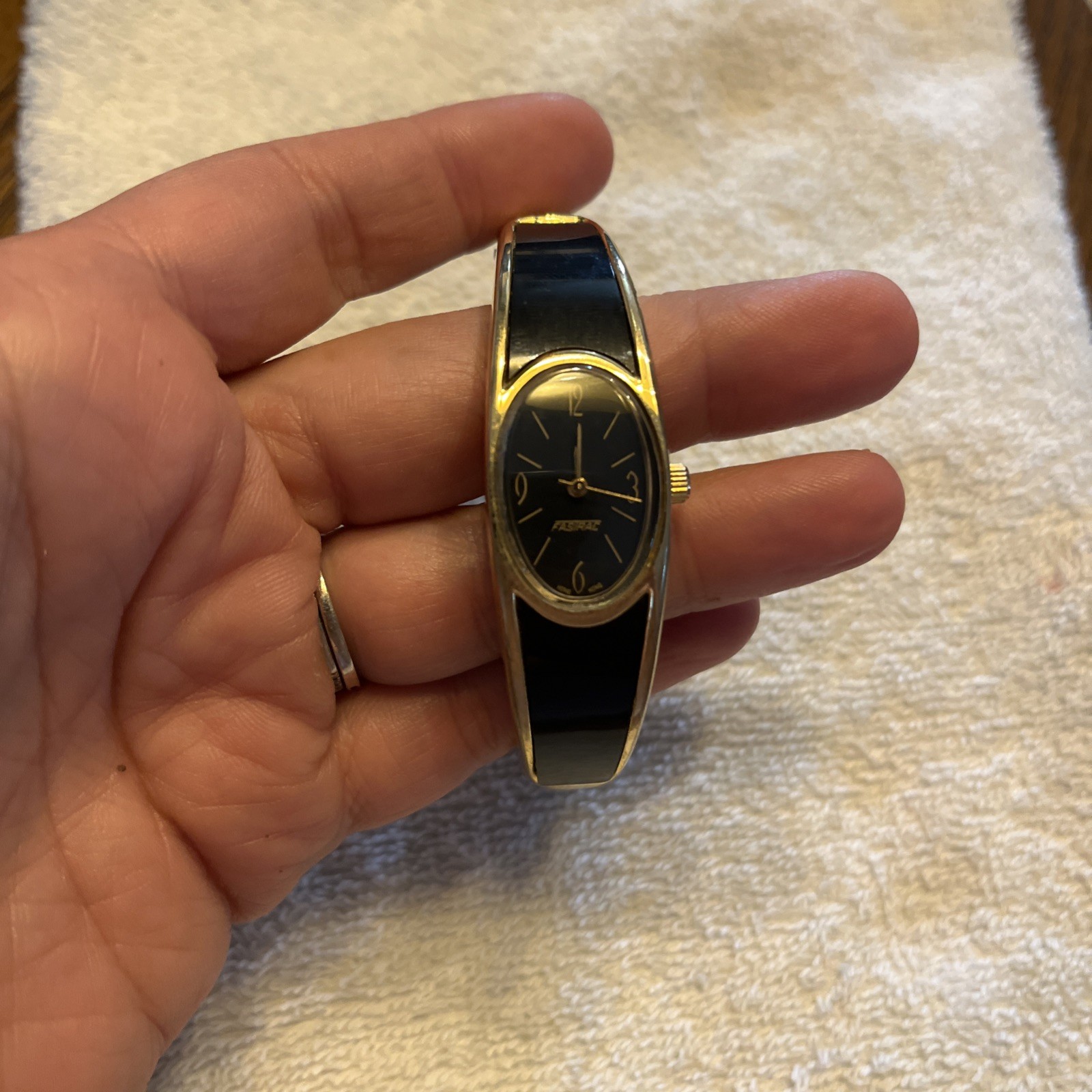 Vintage Fastrac Manual Wind Cuff Watch Black & Gold Hong Kong
