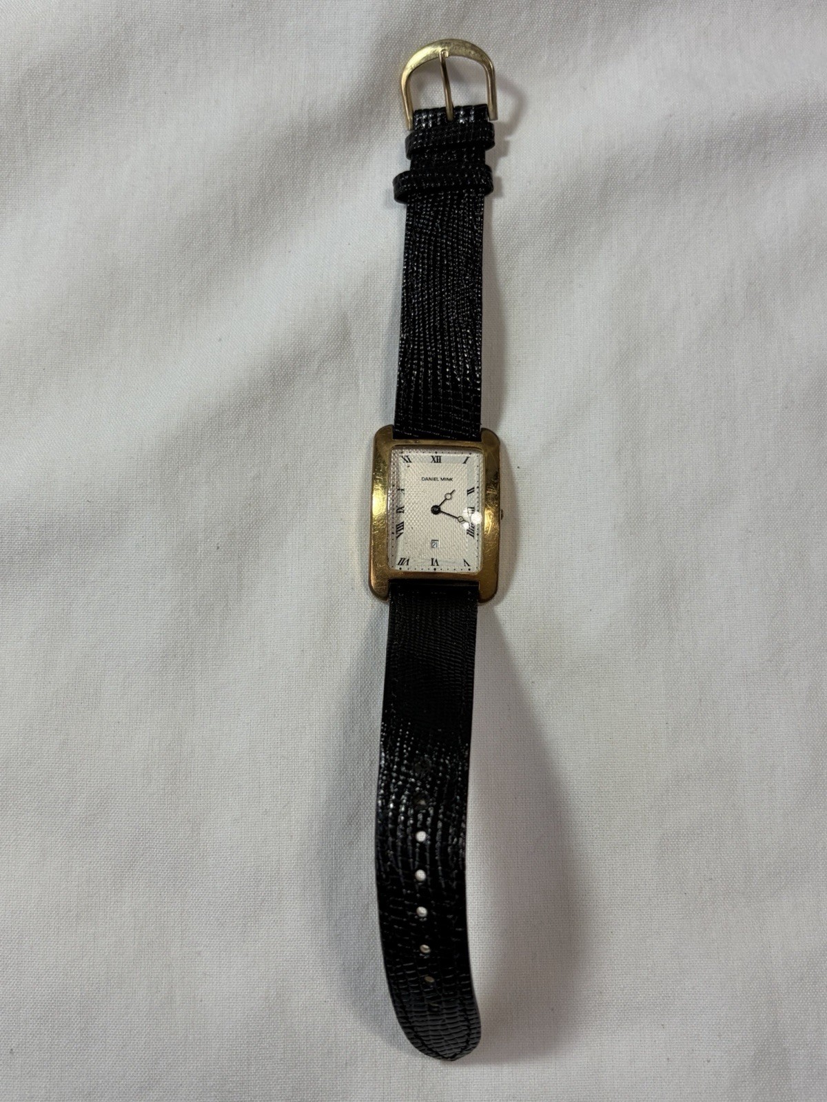 Vintage Daniel Mink Boutique 2310 Tank Watch Date Gold Plated Textured Dial