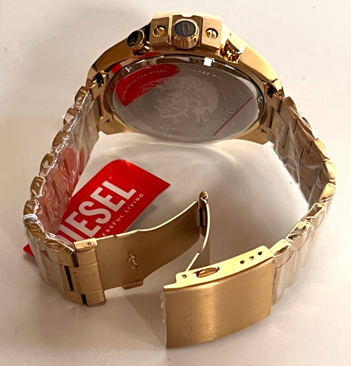 DIESEL DZ4360 Mega Chief Men’s Gold-Tone Chronograph Watch BN Gift Box $270