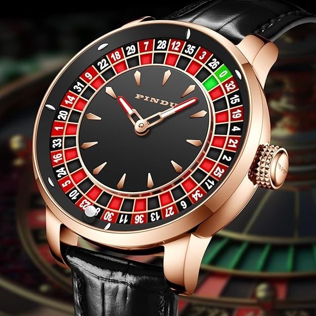 🔥USA🔥 PINDU Design NH35A Rotary Roulette Casino Mechanical Watch Leather P6626