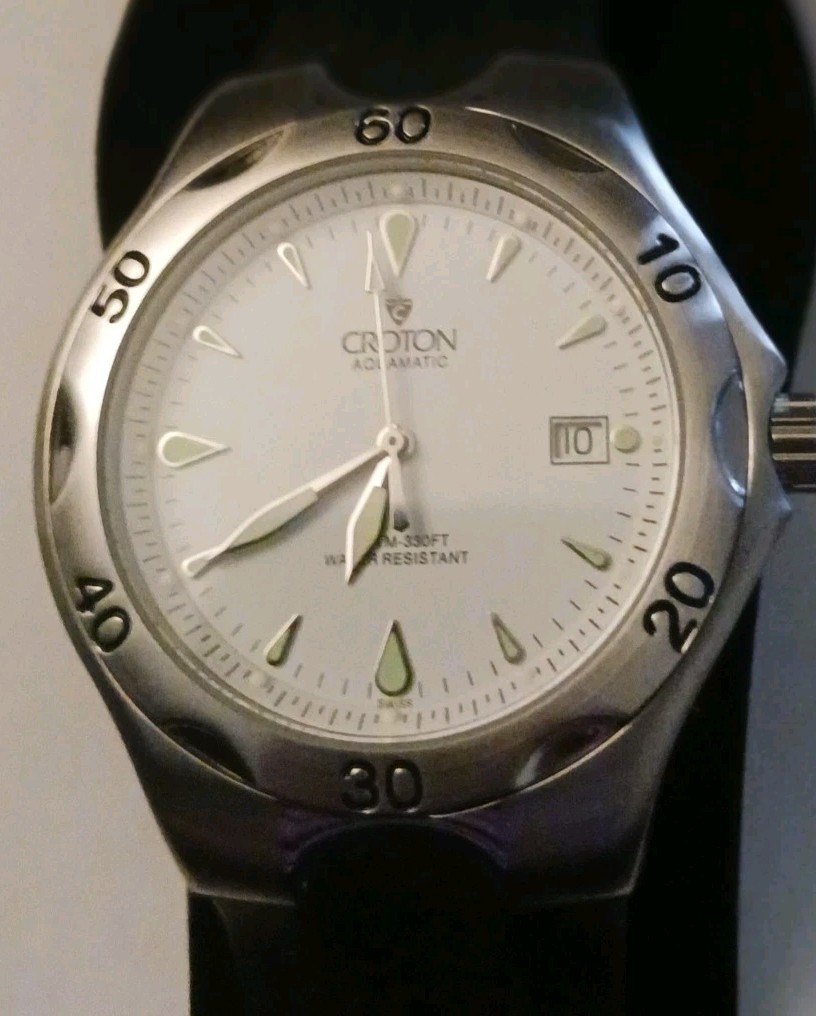 CROTON Men’s Stainless Steel Aquamatic Water Swiss QUARTZ Watch NIB