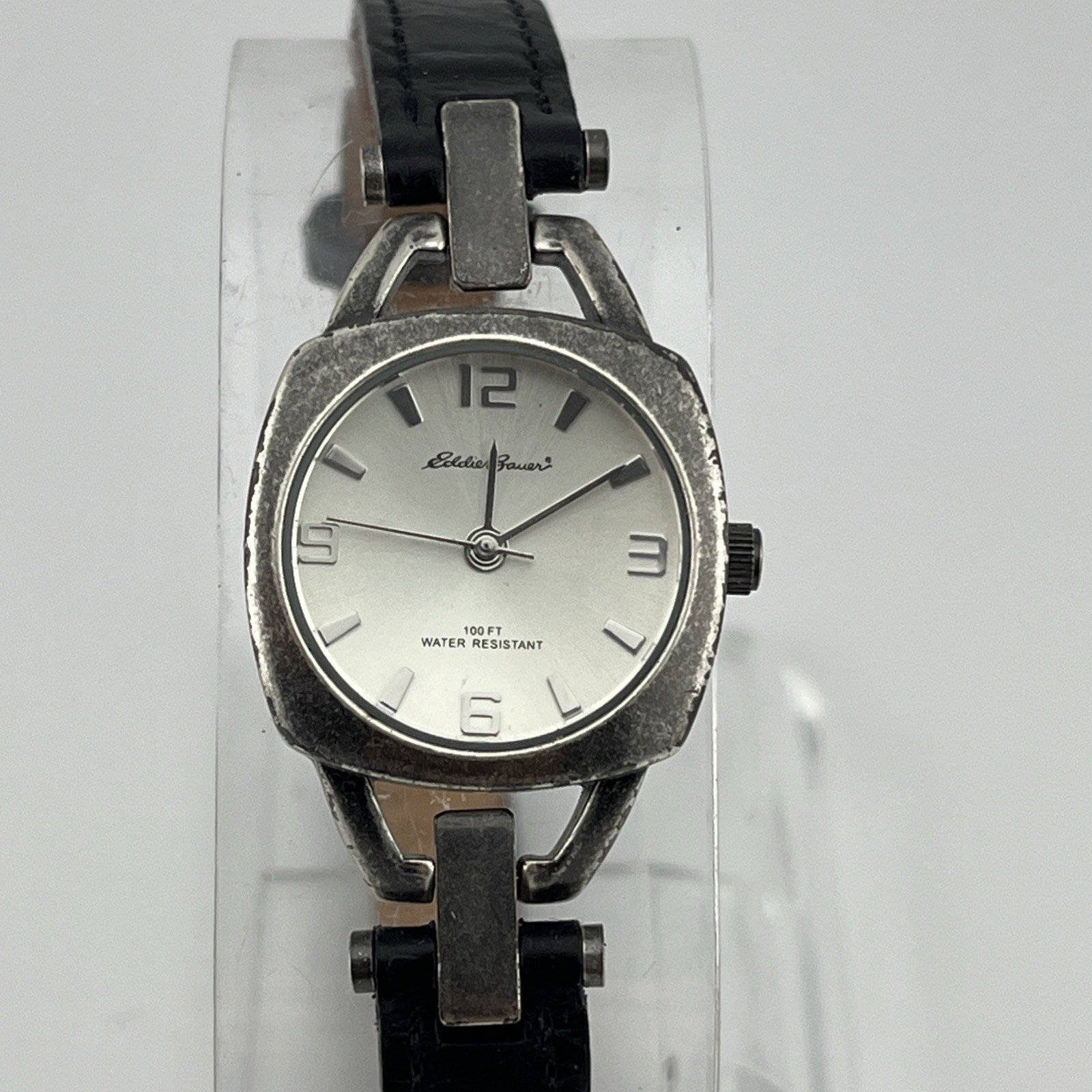 Eddie Bauer Watch Women 23mm Case Black Leather Band V8V181- New Battery