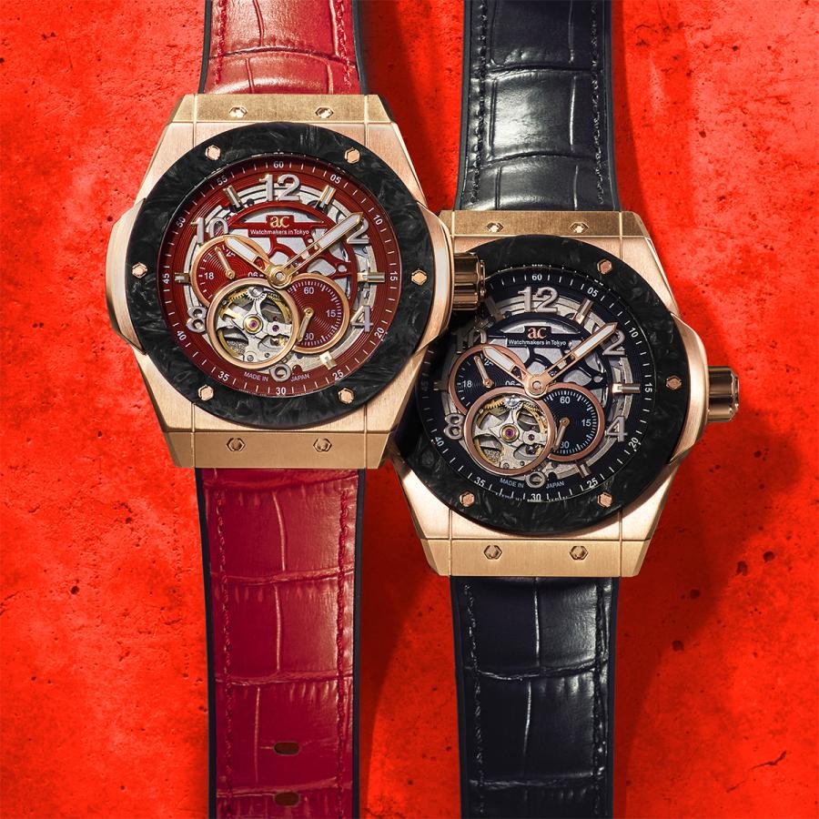 Angel Clover TCJ45PBK-BK Timecraft Japan Made Carbon Bezel Watch Black Leather