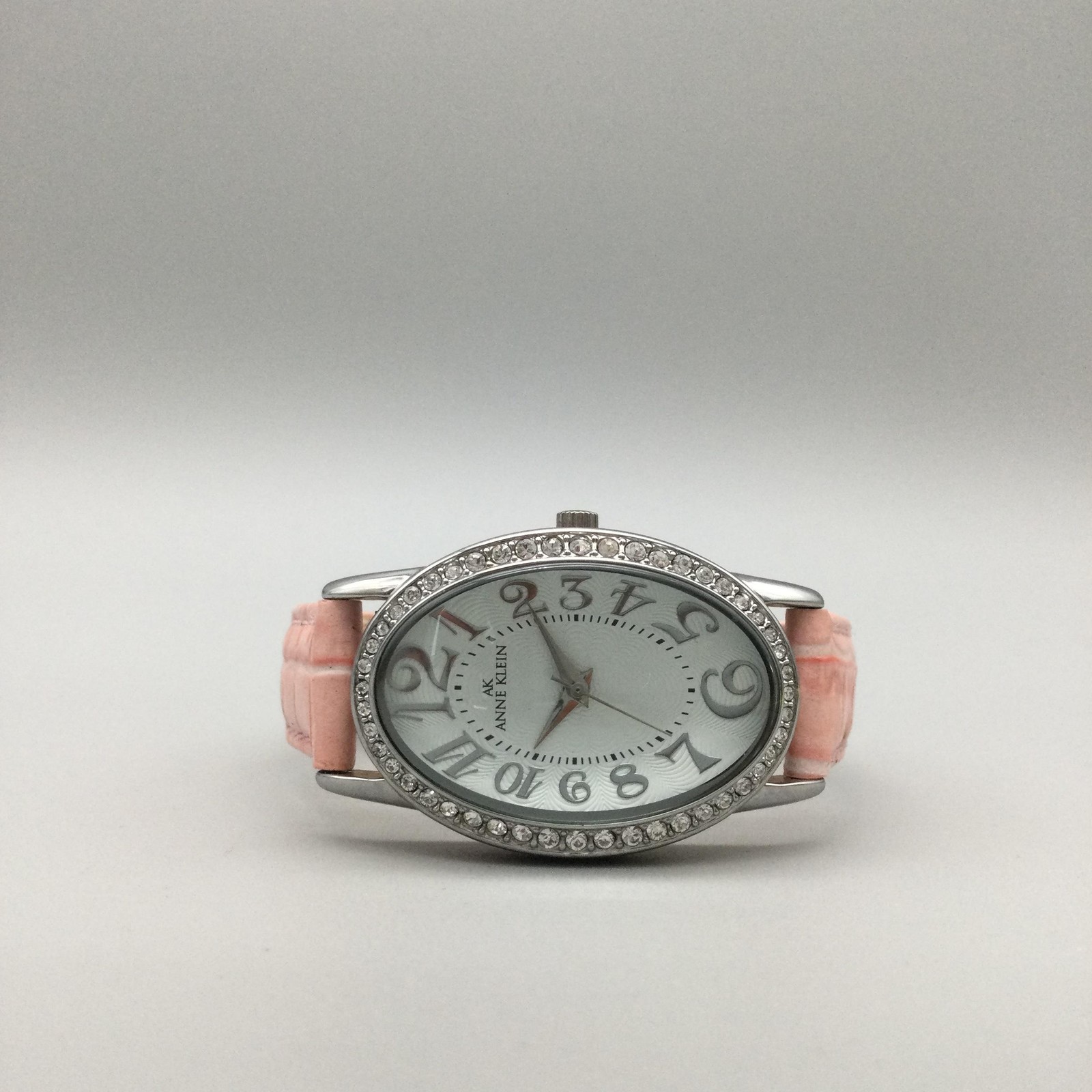 Anne Klein Womens Watch 26mm Oval Dial Pink Leather Crystals 10/6783