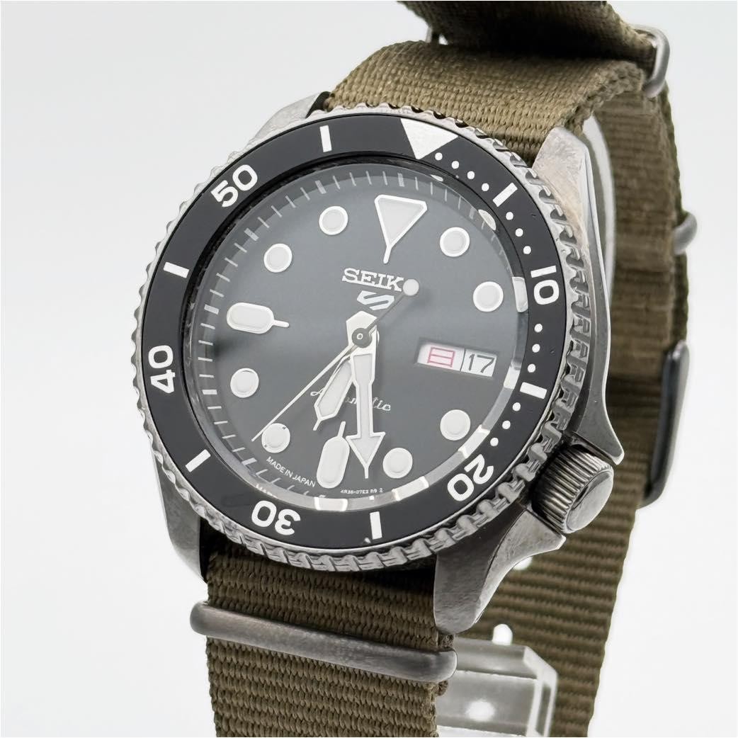 Seiko 5 Sports Automatic Watch 43mm 4R36-07G0 Black Nylon wrist 23cm