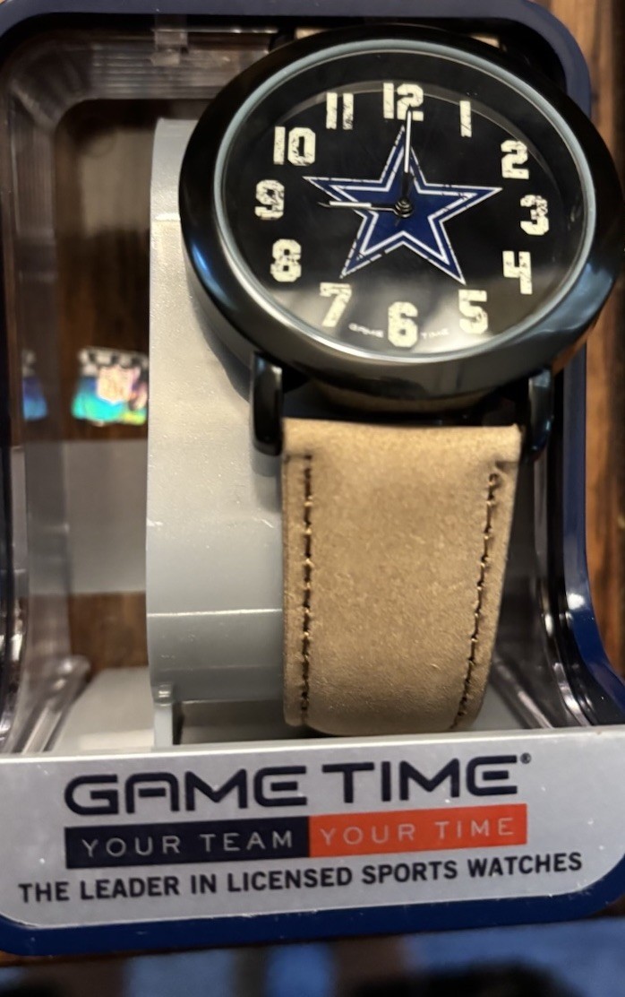Game Time Dallas Cowboys Quartz Analog 44mm Black Case Beige Leather Strap