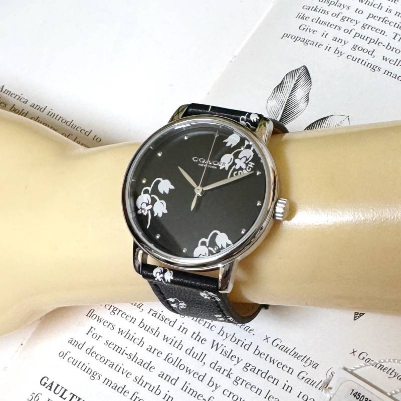 COACH Women’s Perry Black Floral Leather WATCH 14503584 NEW