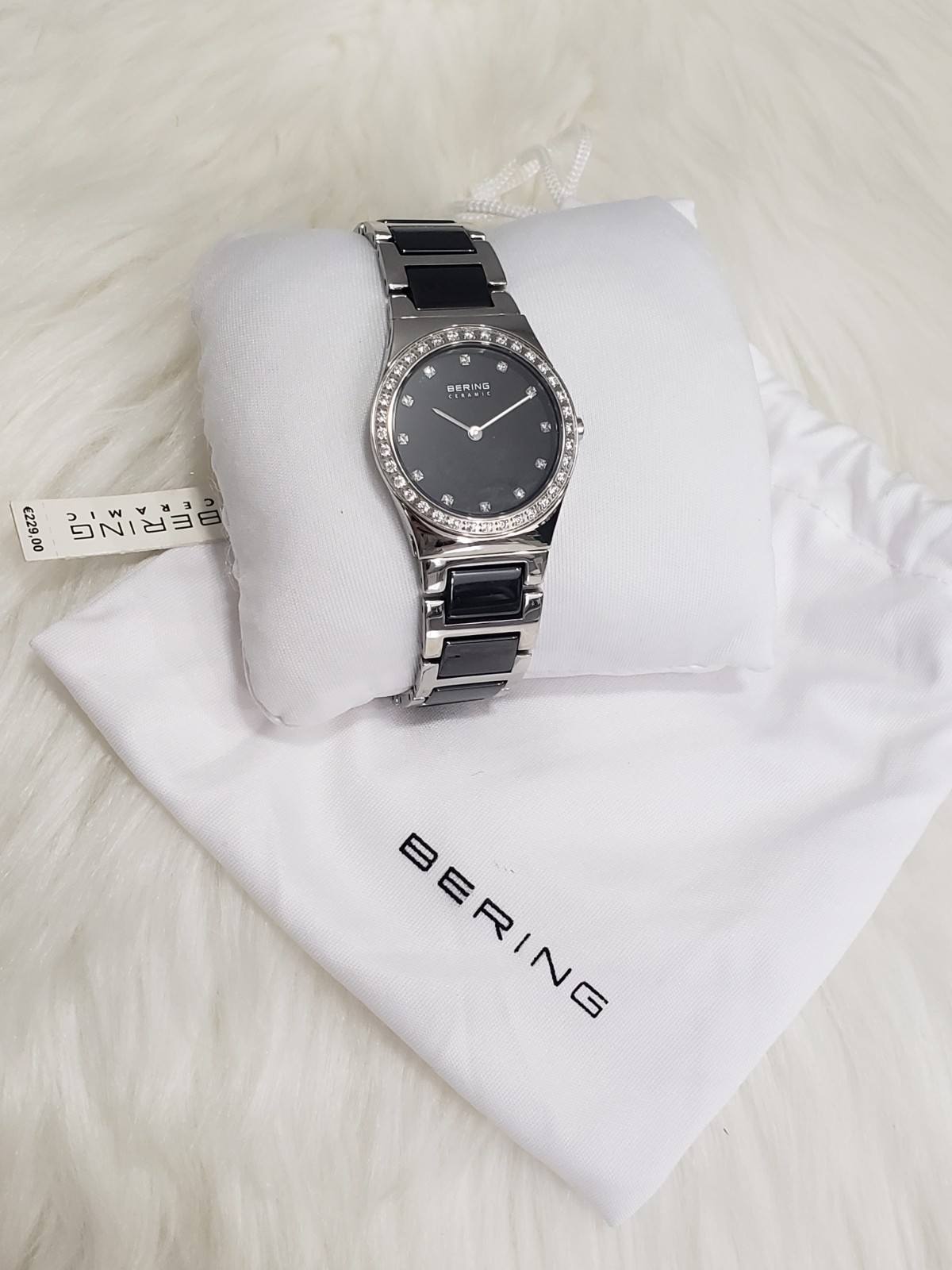 NEVER WORN Bering Black Dial SS Two-Tone Ceramic Quartz Ladies Watch 32430-742